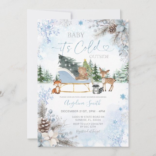 Invitación Pine cones Blue Snowflake Truck Baby Shower (Anverso)