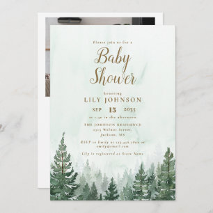 Invitación Pine Forest Baby Shower All In One Photo QR Code