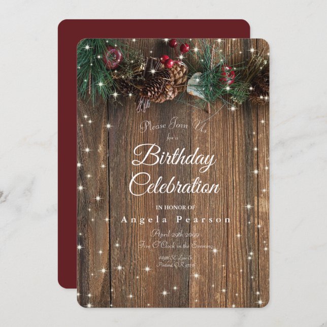 Invitación Pine Garland Sparkle, un Navidad rural de la mader (Anverso / Reverso)