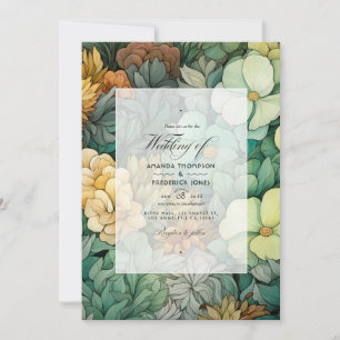 Invitación Pine Green and Soft Browns Floral Winter Wedding