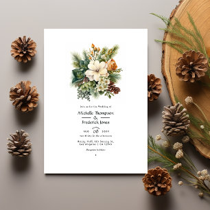 Invitación Pine Green and Soft Browns Floral Winter Wedding