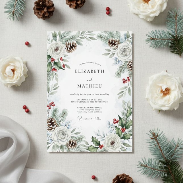 Invitación Pine Green Pinecone Winter Wedding (Subido por el creador)