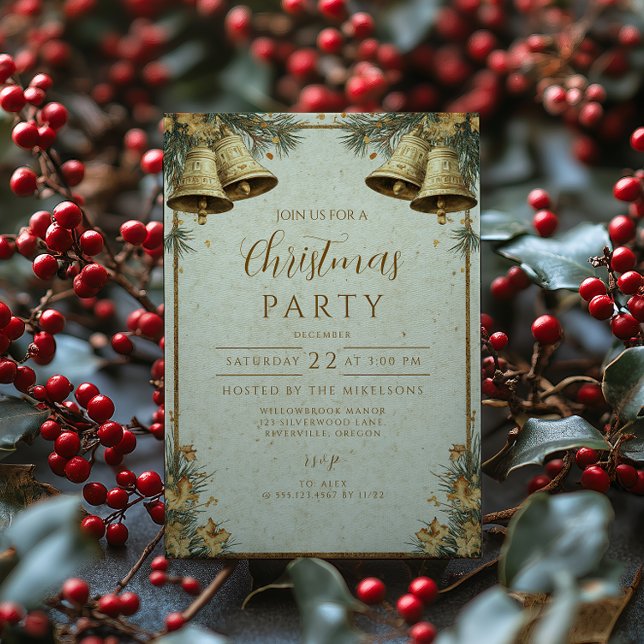 Invitación Pine Greenery Gold Bells (Subido por el creador)