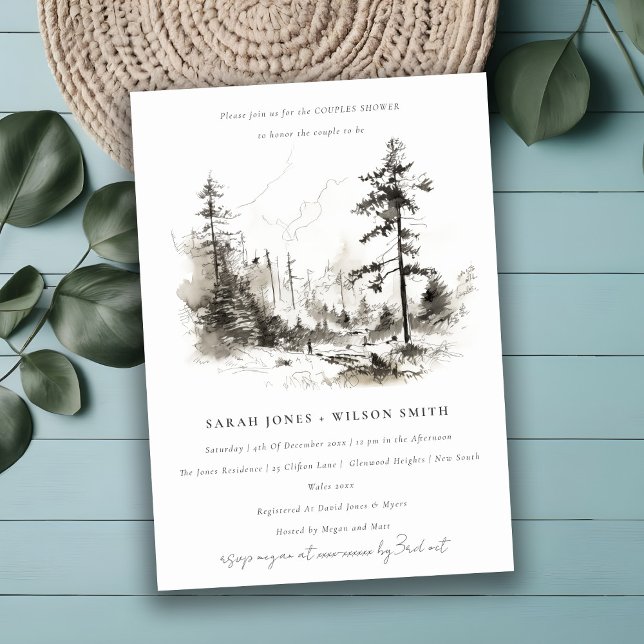 Invitación Pine Mountain Landscape Sketch Couples Shower (Subido por el creador)