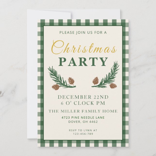 Invitación Pine Needle Lane Christmas Party - Deep Pine Green (Anverso)