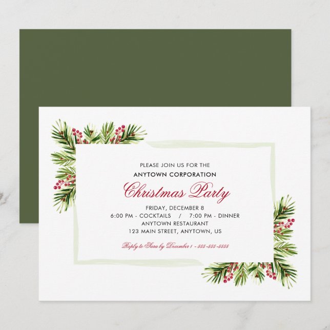 Invitación Pine Needles | Fiesta de Navidades de vacaciones p (Anverso / Reverso)