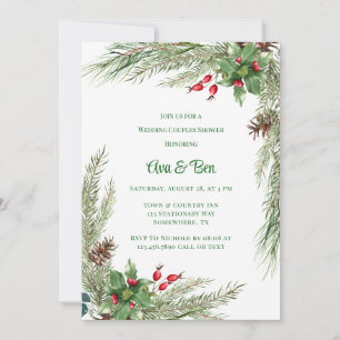 Invitación Pine Needles Red Berry Boda Couples Ducha