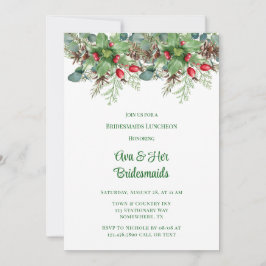 Invitación Pine Needles Red Berry Bridesmaids Luncheon