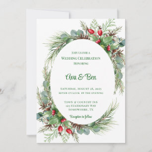 Invitación Pine Needles Red Berry Navidades Boda