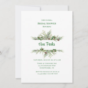 Invitación Pine Needles Red Berry Navidades Brillantes