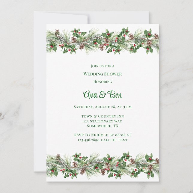 Invitación Pine Needles Red Berry Wedding Shower (Anverso)