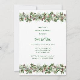 Invitación Pine Needles Red Berry Wedding Shower