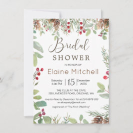Invitación Pine Red Berry Winter Greenery Bridal Shower