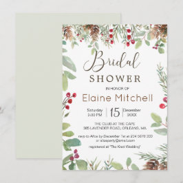 Invitación Pine Red Berry Winter Greenery Bridal Shower