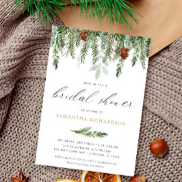 Invitación Pine tree acorns rustic winter bridal shower