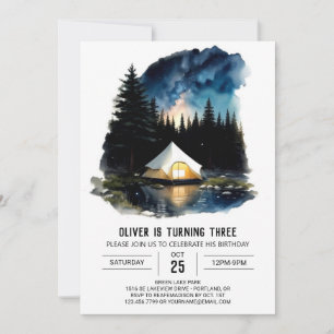 Invitación Pine Tree Campout Journey Cumpleaños