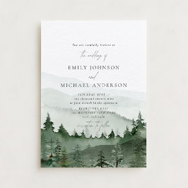 Invitación Pine Tree, Foggy Mountains Rustic Wedding