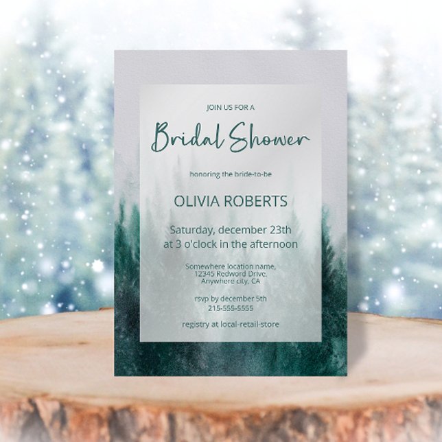Invitación Pine Tree Forest Watercolor Green Bridal Shower (Subido por el creador)
