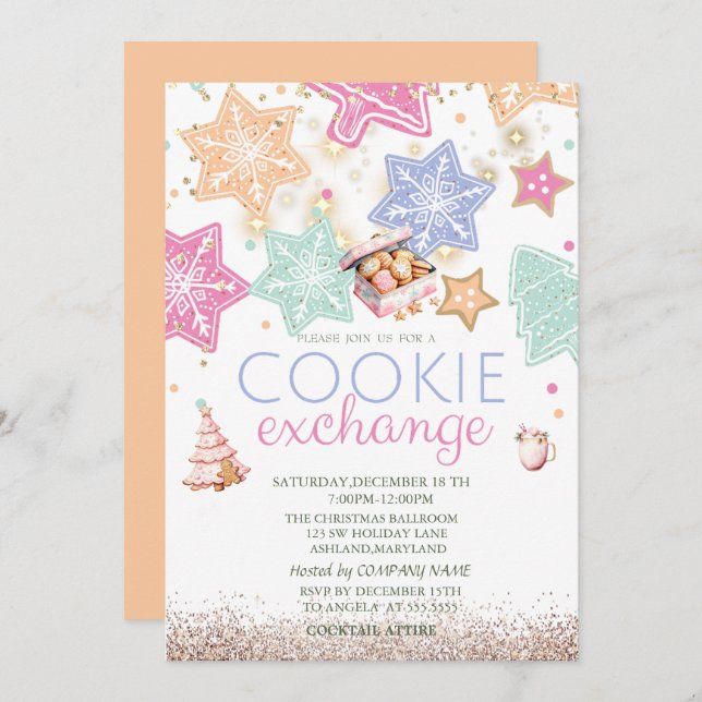Invitación  Pine Tree Gingerbread Cookies Stars Christmas (Anverso / Reverso)
