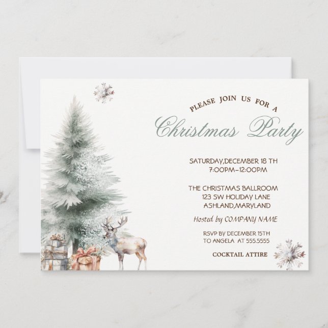 Invitación Pine Tree Presents Fiesta de Navidad de Reno (Anverso)