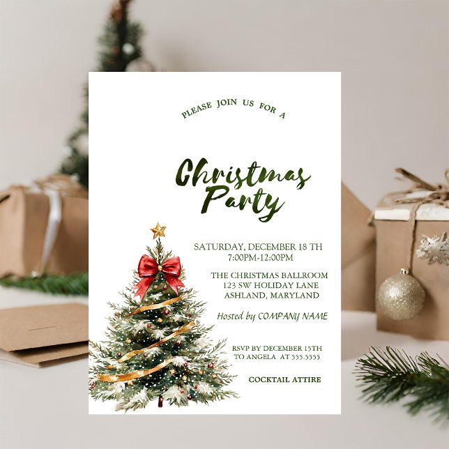 Invitación Pine Tree Red Bow Stars Green Navidades (Subido por el creador)
