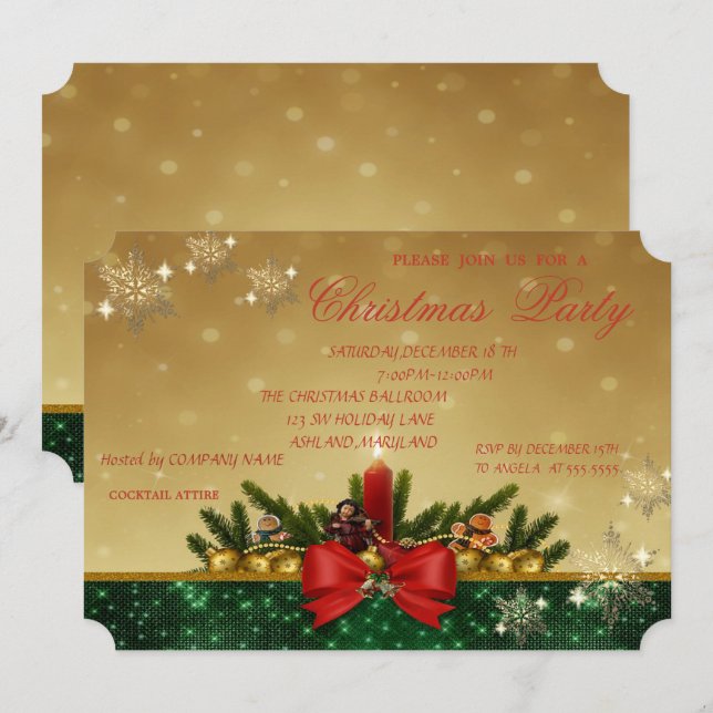 Invitación Pine Tree, Red Candle, Bow, Fiesta de Navidades de (Anverso / Reverso)