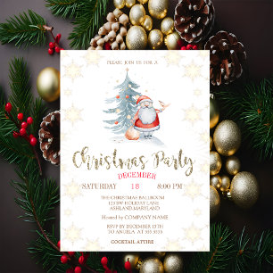 Invitación Pine Tree, Santa Claus, Snowflakes Green Company