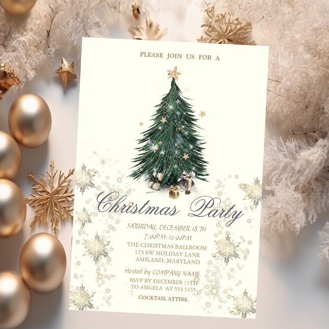 Invitación Pine Tree Stars Snowflakes Company (Subido por el creador)