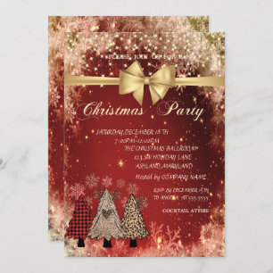 Invitación Pine Trees, Bow Red Company Navidades Fiesta