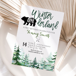 Invitación Pine Trees Invierno Terrestre PRIMER CUMPLEAÑOS