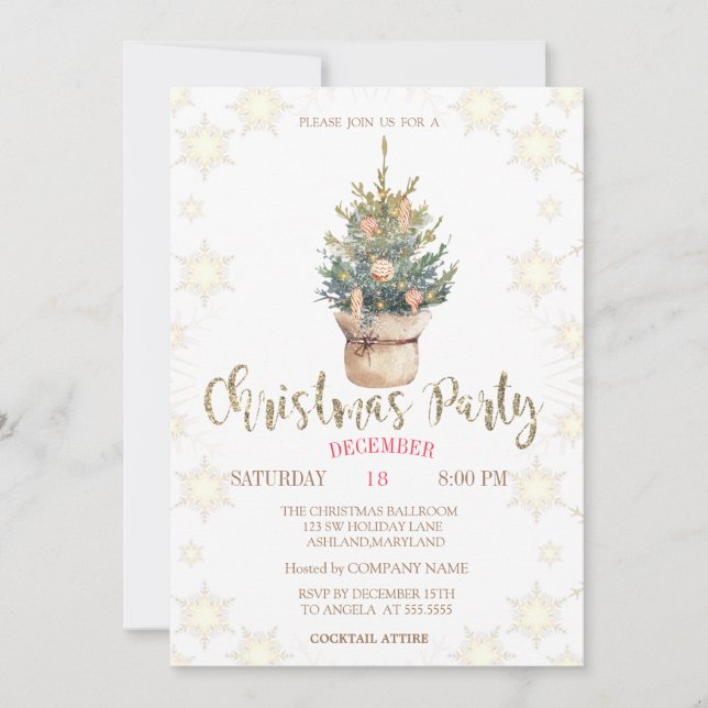 Invitación Pine Trees Ornamentos Navidades de copos de nieve  (Anverso)