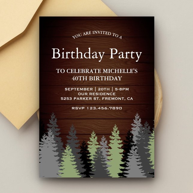 Invitación Pine Trees Rustic Wood Partido de Cumpleaños (Subido por el creador)