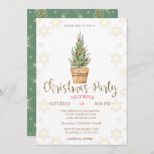 Invitación Pine Trees Snowflakes Navidades Fiesta