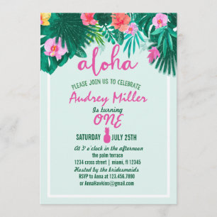 Invitación PINEAPPLE ALOHA flor tropical Cumpleaños