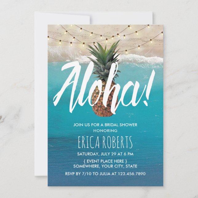 Invitación Pineapple Aloha Tropical Beach Bridal (Anverso)