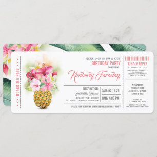 Invitación Pineapple Beach Boarding Pass Ticket Cumpleaños