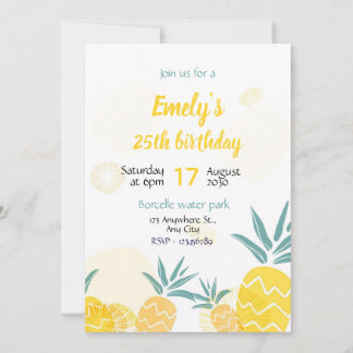 Invitación Pineapple Birthday invitaton Template bday invite 