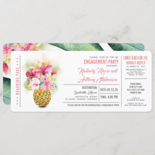 Invitación Pineapple Boarding Pass Ticket Engagement Party