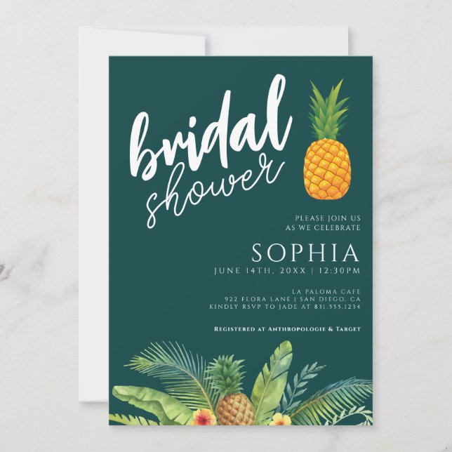 Invitación Pineapple Bridal Shower Esmeralda Verde Noche mode (Anverso)