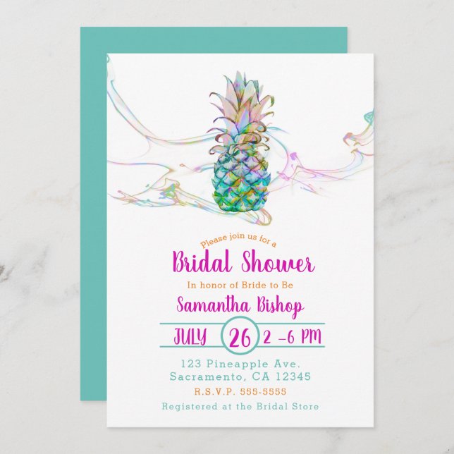 Invitación Pineapple Color Arcoiris Splash Ducha De Novias (Anverso / Reverso)