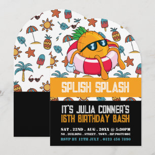 Invitación Pineapple Float, Pool Fiesta Birthday