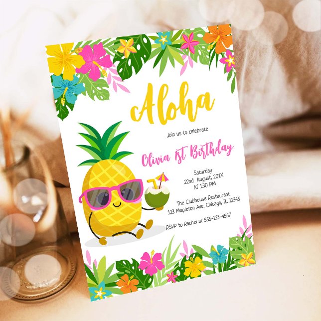Invitación Pineapple Girl Birthday Aloha Hawaii Summer (Subido por el creador)