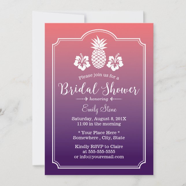 Invitación Pineapple hawaiano Hibiscus Floral Bridal Shower (Anverso)