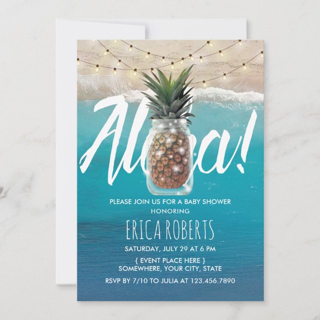 Invitación Pineapple Mason Jar Aloha Beach Baby Shower (Anverso)