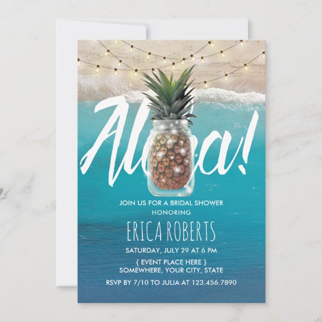 Invitación Pineapple Mason Jar Aloha Beach Bridal Shower (Anverso)