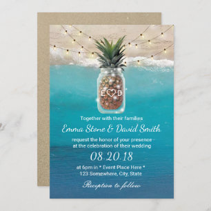 Invitación Pineapple Mason Jar String Lights Beach Wedding