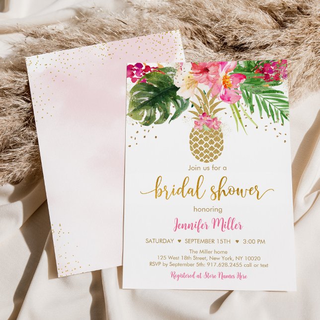 Invitación Pineapple Oro Rosa Floral Bridal Ducha (Subido por el creador)