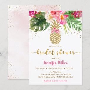 Invitación Pineapple Oro Rosa Floral Tropical Bridal Ducha