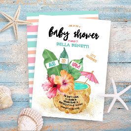Invitación Pineapple Palm Hibiscus Tropical Baby Shower