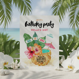 Invitación Pineapple Palm Hibiscus Tropical Birday Party